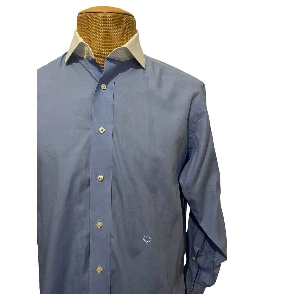 INDIVIDUALIZED‎ SHIRTS Dress Shirt Blue White Contrast Spread Collar Size 15.5